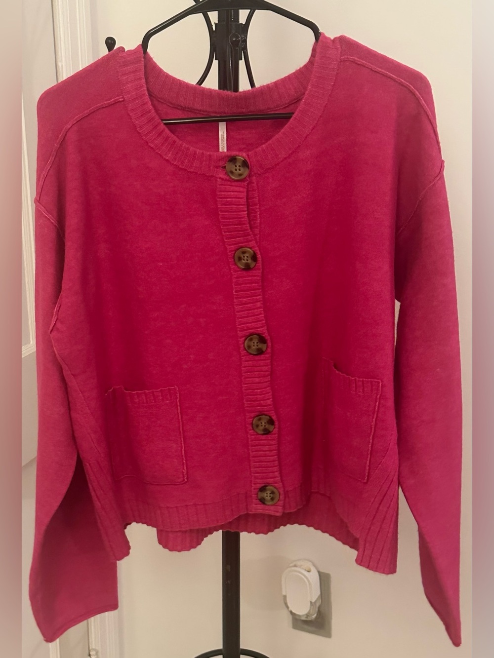 Free People Hot Pink Button Down Sweater Size XL